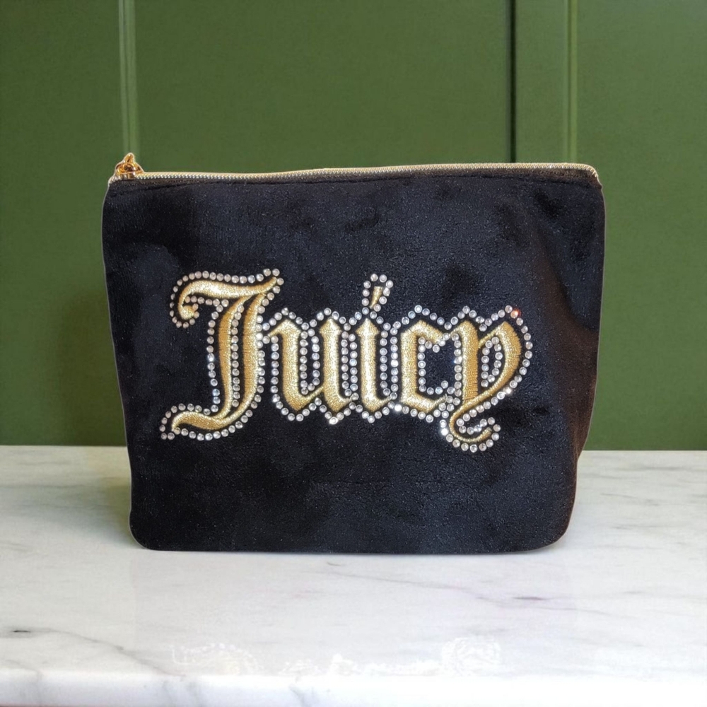 Juicy Couture Black Gold Bling Makeup Case Bag w/ Travel Bottle